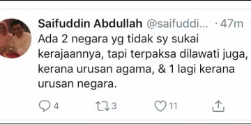 SAIFUDDIN TIDAK WAJAR KELUAR KENYATAAN TIDAK SUKA DUA NEGARA