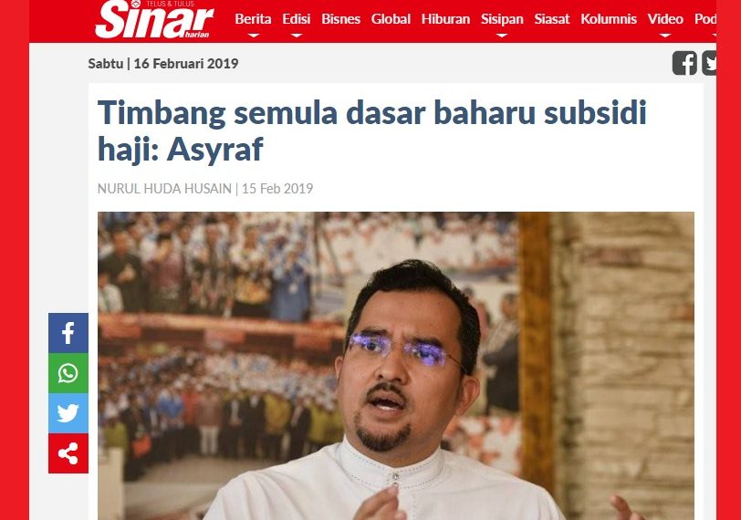 DASAR BAHARU SUBSIDI HAJI PERLU LEBIH ADIL
