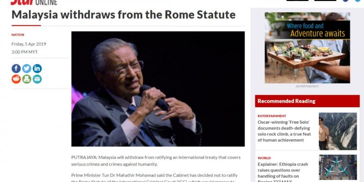 TUN MAHATHIR: MALAYSIA TARIK DIRI DARI PERJANJIAN STATUT ROM