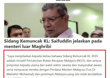 ISU KL SUMMIT: SAIFUDDIN PERLU DEDAHKAN IDENTITI NGO YANG ‘LEBIH BERKUASA’ DARI KERAJAAN