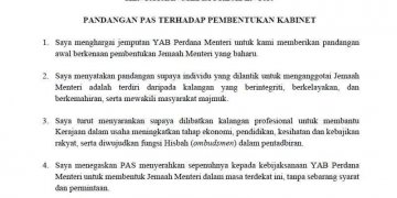 PANDANGAN PAS TERHADAP PEMBENTUKAN KABINET
