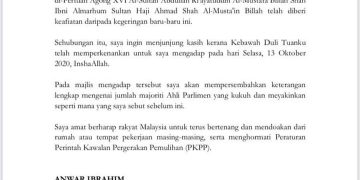 YDP AGONG PERKENAN ANWAR MENGADAP PADA 13 OKTOBER 2020