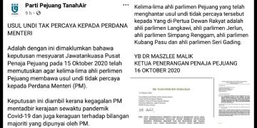 PEJUANG PULA KEMUKA USUL UNDI TIDAK PERCAYA TERHADAP PERDANA MENTERI