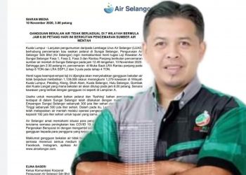 LAGI PENCEMARAN AIR SELANGOR, MENTERI BESAR PERLU LETAK JAWATAN