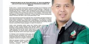 LAGI PENCEMARAN AIR SELANGOR, MENTERI BESAR PERLU LETAK JAWATAN