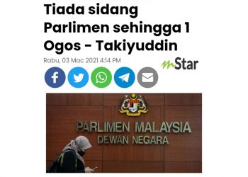 KENYATAAN “PARLIMEN TIDAK BERSIDANG SEHINGGA OGOS” BERTENTANGAN TITAH YDP AGONG?