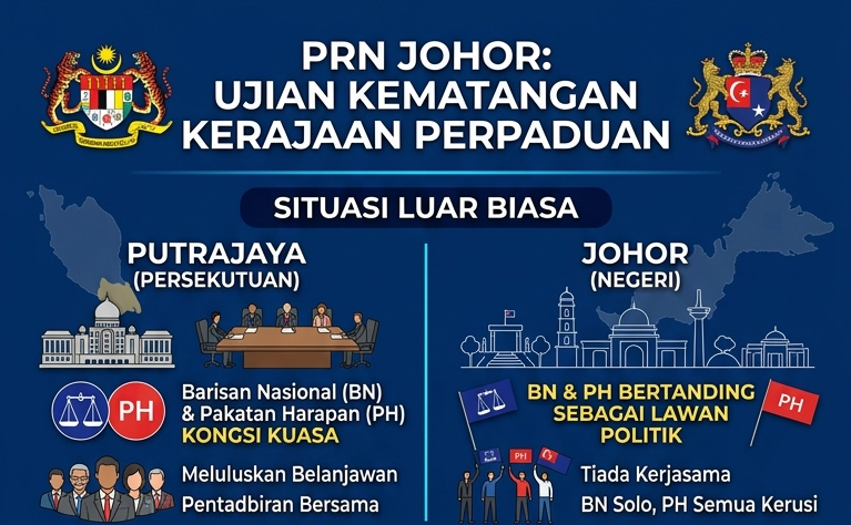 ANALISIS PRN JOHOR | DILEMA KERAJAAN PERPADUAN – BERSAMA DI PUTRAJAYA, BERTEMBUNG DI JOHOR
